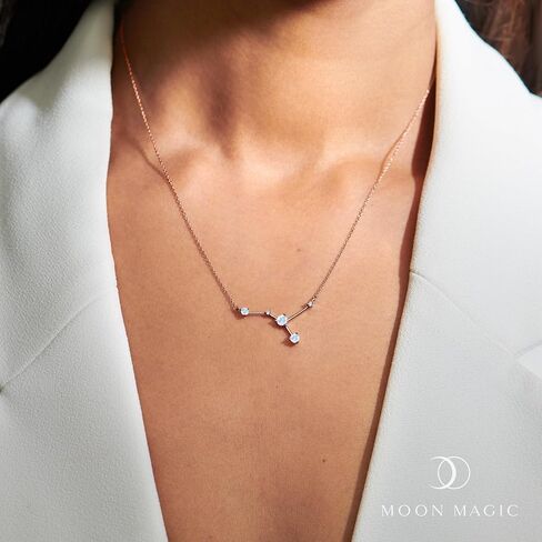 Moon Magic Moonstone Necklace - Zodiac Constellation / 925 Sterling Silver - 18k Rose Gold - Yellow Gold Zodiac Sign Necklaces for Women / Astrology & Horoscope Authentic Rainbow Crystal Moonstone Jewelry in Saudi Arabia
