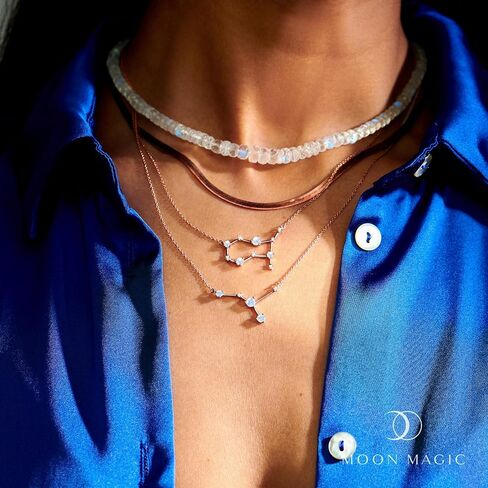 Moon Magic Moonstone Necklace - Zodiac Constellation / 925 Sterling Silver - 18k Rose Gold - Yellow Gold Zodiac Sign Necklaces for Women / Astrology & Horoscope Authentic Rainbow Crystal Moonstone Jewelry in Saudi Arabia