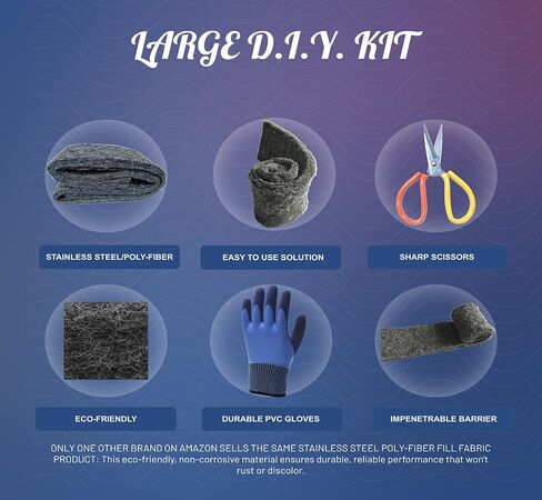 Fill Fabric Rust Proof Stainless Steel Wool Poly Fiber, Large DIY Kit, 1 4in. x 5ft. Roll, Quality Gloves, and Quality Scissors Fill Gaps/Holes in Saudi Arabia