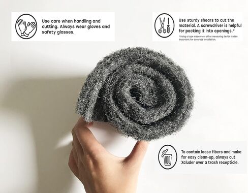 Fill Fabric Rust Proof Stainless Steel Wool Poly Fiber, Large DIY Kit, 1 4in. x 5ft. Roll, Quality Gloves, and Quality Scissors Fill Gaps/Holes in Saudi Arabia