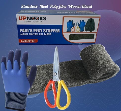 Fill Fabric Rust Proof Stainless Steel Wool Poly Fiber, Large DIY Kit, 1 4in. x 5ft. Roll, Quality Gloves, and Quality Scissors Fill Gaps/Holes in Saudi Arabia