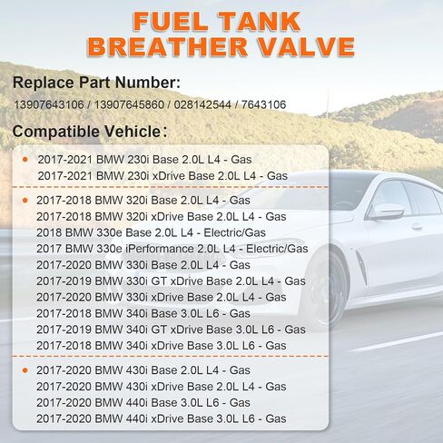 صمام استراحة خزان الوقود متوافق مع 2016-2021 BMW X3 230i 330i 340i 430i 440i 530i 540i 640i 740i M240i X4 X5 X6 Z4 استبدال 13907643106 in Saudi Arabia