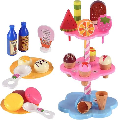 Liberty Imports 22 Piece Ice Cream and Desserts Tower Stand, Pretend Play Food Toy Set for Kids in Saudi Arabia