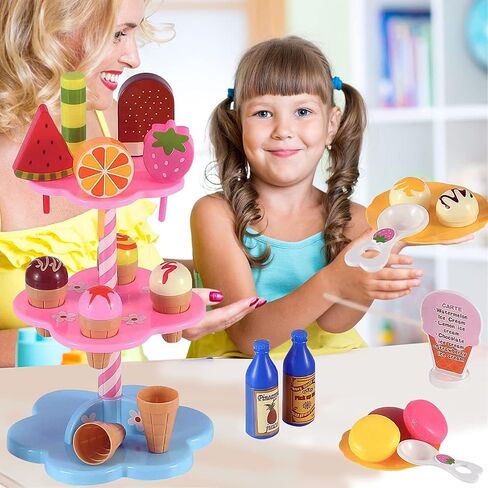 Liberty Imports 22 Piece Ice Cream and Desserts Tower Stand, Pretend Play Food Toy Set for Kids in Saudi Arabia