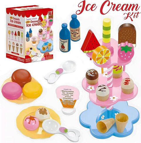 Liberty Imports 22 Piece Ice Cream and Desserts Tower Stand, Pretend Play Food Toy Set for Kids in Saudi Arabia