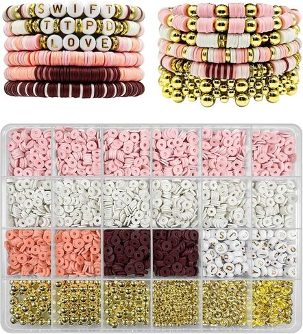 مجموعة صنع الأساور من ClaBead للأولاد، مجموعة صنع الأساور للأولاد 3200 قطعة مع خرز الطين الأحمر والأبيض والأزرق in Saudi Arabia
