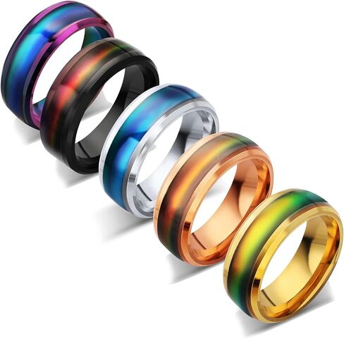 Stainless Steel Rainbow Mood Rings for Kids, Color Changing Wedding Band Mood Ring for Girls Jewelry Birthday Christmas Gifts for Women in Saudi Arabia