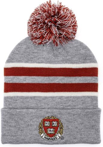 Tee Luv Harvard Veritas Shield Pom Pom Beanie - Harvard University Logo Knit Hat (Gray/Burgundy/White) in Saudi Arabia