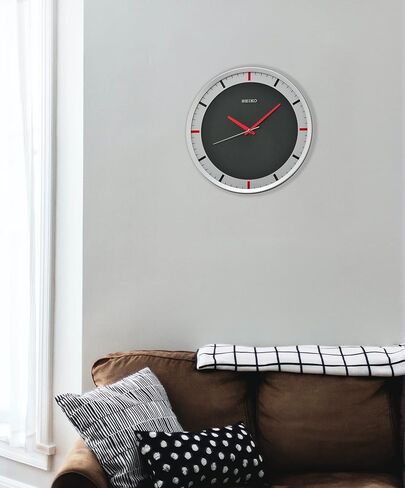 SEIKO 12 Inch Mari Art Deco Wall Clock, Silver and Black in Saudi Arabia