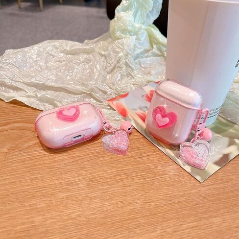 Ownest Compatible for AirPods Case, Cute 3D Heart Clear TPU Shockproof Cover Case Glitter with Bell Keychain for Women Girls for Airpods Pro-Flower in Saudi Arabia