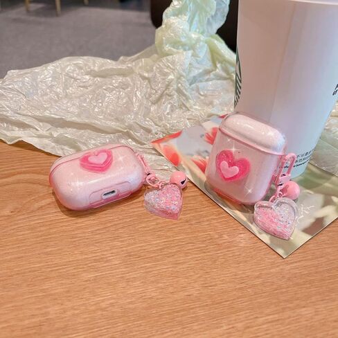 Ownest Compatible for AirPods Case, Cute 3D Heart Clear TPU Shockproof Cover Case Glitter with Bell Keychain for Women Girls for Airpods Pro-Flower in Saudi Arabia