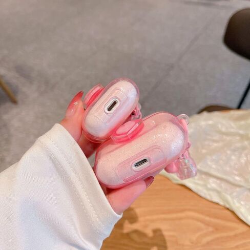 Ownest Compatible for AirPods Case, Cute 3D Heart Clear TPU Shockproof Cover Case Glitter with Bell Keychain for Women Girls for Airpods Pro-Flower in Saudi Arabia