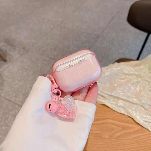 Ownest Compatible for AirPods Case, Cute 3D Heart Clear TPU Shockproof Cover Case Glitter with Bell Keychain for Women Girls for Airpods Pro-Flower in Saudi Arabia