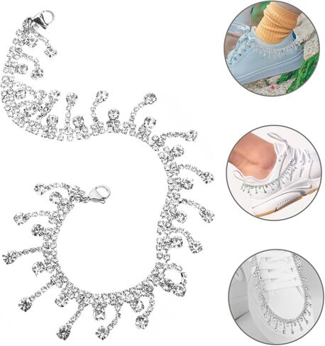 زوج واحد من الأحذية الرياضية KJHBV بأربطة حذاء شبشب كريستالي وإبزيم ساحر لتزيين أحذية الزفاف والصنادل للنساء الصيفية المسطحة والصنادل المنزلقة وأحذية الزفاف والكعب in Kuwait