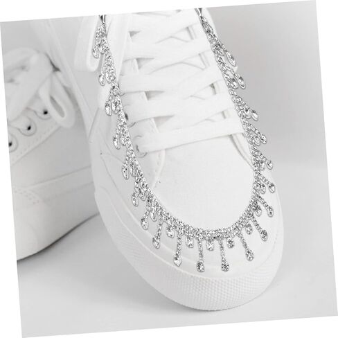 زوج واحد من الأحذية الرياضية KJHBV بأربطة حذاء شبشب كريستالي وإبزيم ساحر لتزيين أحذية الزفاف والصنادل للنساء الصيفية المسطحة والصنادل المنزلقة وأحذية الزفاف والكعب in Kuwait