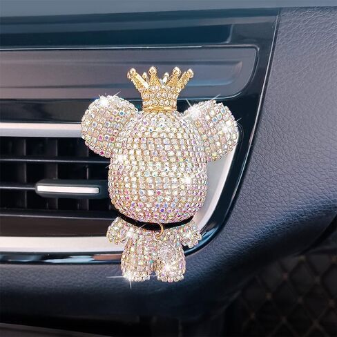 Handmade Bling Rhinestone Bear Car Air Freshener Cute Ornaments Car Vent Clips Accessories Perfume Clip Aromatherapy Diffuser Fragrance Cotton Pad Car Interior Decoratio Women Girl (AB Pink) in Saudi Arabia