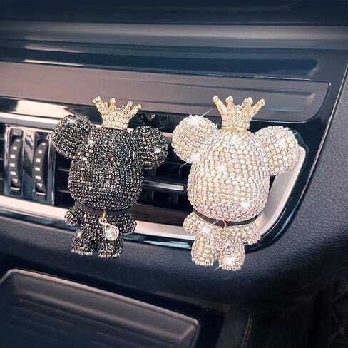 Handmade Bling Rhinestone Bear Car Air Freshener Cute Ornaments Car Vent Clips Accessories Perfume Clip Aromatherapy Diffuser Fragrance Cotton Pad Car Interior Decoratio Women Girl (AB Pink) in Saudi Arabia