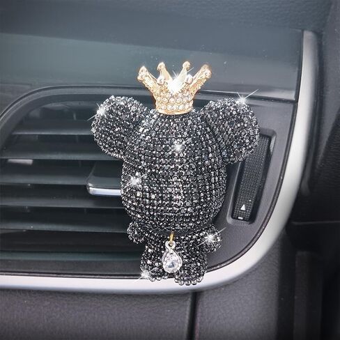 Handmade Bling Rhinestone Bear Car Air Freshener Cute Ornaments Car Vent Clips Accessories Perfume Clip Aromatherapy Diffuser Fragrance Cotton Pad Car Interior Decoratio Women Girl (AB Pink) in Saudi Arabia