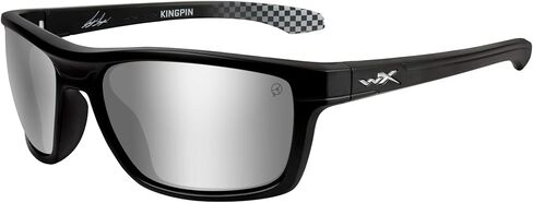 إطار Wiley X Joey Logano Signature Series WX Kingpin أسود غير لامع/عدسة فلاش فضية رمادية مستقطبة (ANSI Z87.1) in Kuwait