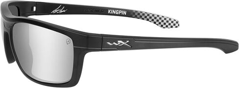 إطار Wiley X Joey Logano Signature Series WX Kingpin أسود غير لامع/عدسة فلاش فضية رمادية مستقطبة (ANSI Z87.1) in Kuwait