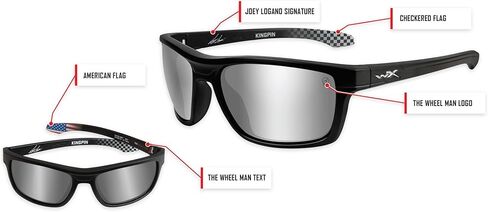 إطار Wiley X Joey Logano Signature Series WX Kingpin أسود غير لامع/عدسة فلاش فضية رمادية مستقطبة (ANSI Z87.1) in Kuwait