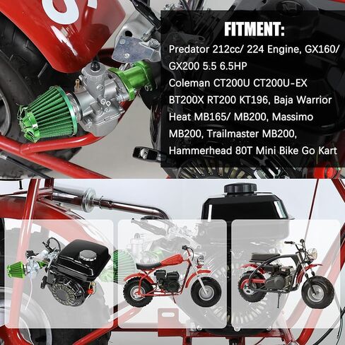 YOXUFA VM22 212cc مجموعة المكربن ​​للمفترس 212 224 196cc كولمان CT200U CT200U-EX BT200X Baja Warrior MB200 دراجة صغيرة KT196 Go Kart 6.5HP GX160 أجزاء محرك عالية الأداء مع كاتم صوت العادم in Kuwait