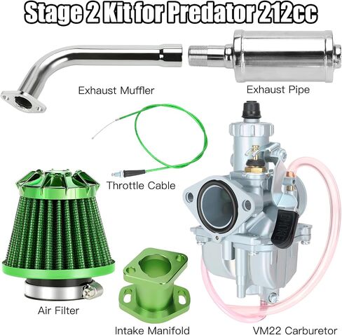 YOXUFA VM22 212cc مجموعة المكربن ​​للمفترس 212 224 196cc كولمان CT200U CT200U-EX BT200X Baja Warrior MB200 دراجة صغيرة KT196 Go Kart 6.5HP GX160 أجزاء محرك عالية الأداء مع كاتم صوت العادم in Kuwait