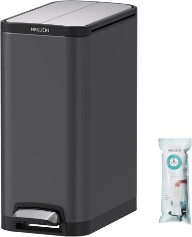 سلة مهملات ستيب مع بطانة سعة 35 لتر، غطاء فراشة، مفتوح وصامت ومستطيل من الفولاذ المقاوم للصدأ، سلة قمامة المطبخ مع دواسة قوية، للمنزل والمكتب، رمادي داكن in Kuwait