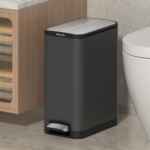 سلة مهملات ستيب مع بطانة سعة 35 لتر، غطاء فراشة، مفتوح وصامت ومستطيل من الفولاذ المقاوم للصدأ، سلة قمامة المطبخ مع دواسة قوية، للمنزل والمكتب، رمادي داكن in Kuwait