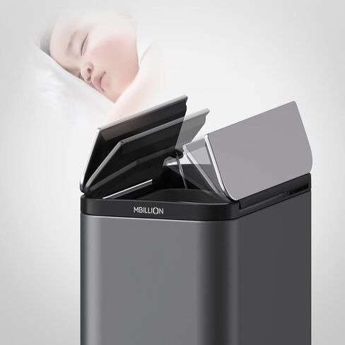 سلة مهملات ستيب مع بطانة سعة 35 لتر، غطاء فراشة، مفتوح وصامت ومستطيل من الفولاذ المقاوم للصدأ، سلة قمامة المطبخ مع دواسة قوية، للمنزل والمكتب، رمادي داكن in Kuwait