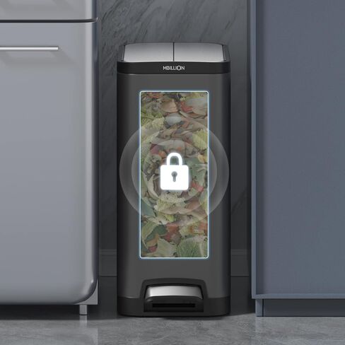 سلة مهملات ستيب مع بطانة سعة 35 لتر، غطاء فراشة، مفتوح وصامت ومستطيل من الفولاذ المقاوم للصدأ، سلة قمامة المطبخ مع دواسة قوية، للمنزل والمكتب، رمادي داكن in Kuwait