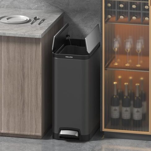 سلة مهملات ستيب مع بطانة سعة 35 لتر، غطاء فراشة، مفتوح وصامت ومستطيل من الفولاذ المقاوم للصدأ، سلة قمامة المطبخ مع دواسة قوية، للمنزل والمكتب، رمادي داكن in Kuwait