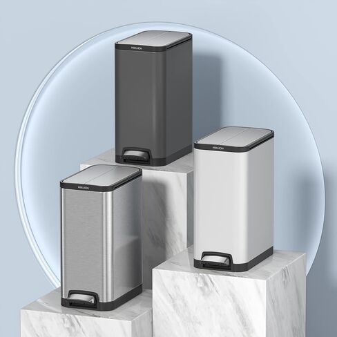 سلة مهملات ستيب مع بطانة سعة 35 لتر، غطاء فراشة، مفتوح وصامت ومستطيل من الفولاذ المقاوم للصدأ، سلة قمامة المطبخ مع دواسة قوية، للمنزل والمكتب، رمادي داكن in Kuwait