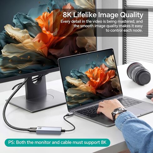 محول دونجل USB-C إلى HDMI 2.1 8K - شاشة عالية التحديث، متوافقة مع محول Thunderbolt 4/3 إلى HDMI 48 جيجابت في الثانية 8K 60 هرتز 4k 120 هرتز/144 هرتز HDR، HDCP2.3، Dolby in Saudi Arabia