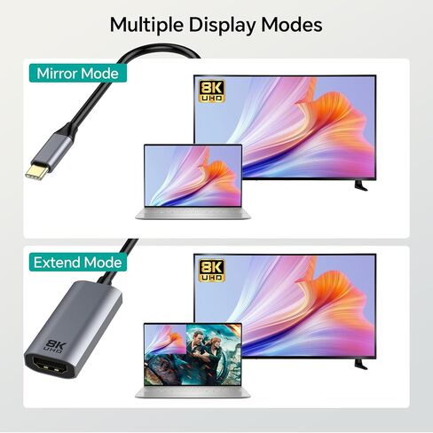محول دونجل USB-C إلى HDMI 2.1 8K - شاشة عالية التحديث، متوافقة مع محول Thunderbolt 4/3 إلى HDMI 48 جيجابت في الثانية 8K 60 هرتز 4k 120 هرتز/144 هرتز HDR، HDCP2.3، Dolby in Saudi Arabia
