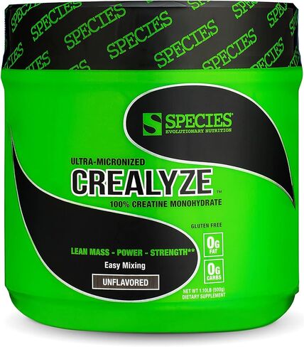 مسحوق الكرياتين من Species Nutrition، 100% كرياتين مونوهيدرات مع قابلية الذوبان لدعم الكتلة الخالية من الدهون والقدرة على التحمل والقوة، مشروب التعافي بعد التمرين، خالي من الغلوتين (بدون نكهة، 17.6 أونصة) in Kuwait