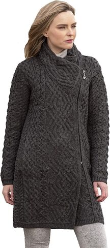 Aran Crafts Women's Irish Soft Cable Knitted Side Zip Coat (100% Merino Wool) in Kuwait