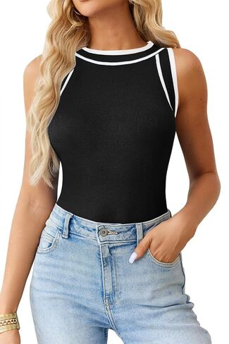 Saodimallsu Womens Halter Sweater Vest Summer Sleeveless Color Block Ribbed Knit Loose Fit Shirts Trendy Tank Top in Saudi Arabia
