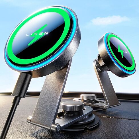 LISEN 15W Tesla لحامل الهاتف Magsafe لشاحن السيارة اللاسلكي [جميع المعادن] Tesla Model 3 YXS 2024 ملحقات تناسب iPhone 15 Pro Plus Max 14 13 12 MagSafe in Saudi Arabia