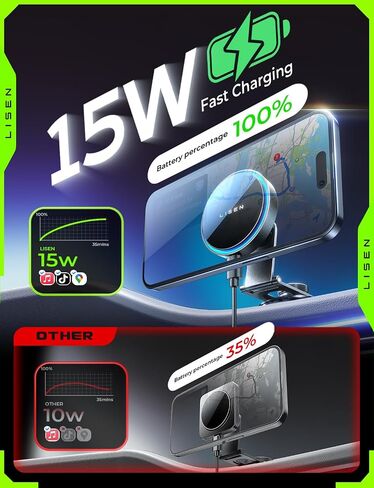 LISEN 15W Tesla لحامل الهاتف Magsafe لشاحن السيارة اللاسلكي [جميع المعادن] Tesla Model 3 YXS 2024 ملحقات تناسب iPhone 15 Pro Plus Max 14 13 12 MagSafe in Saudi Arabia