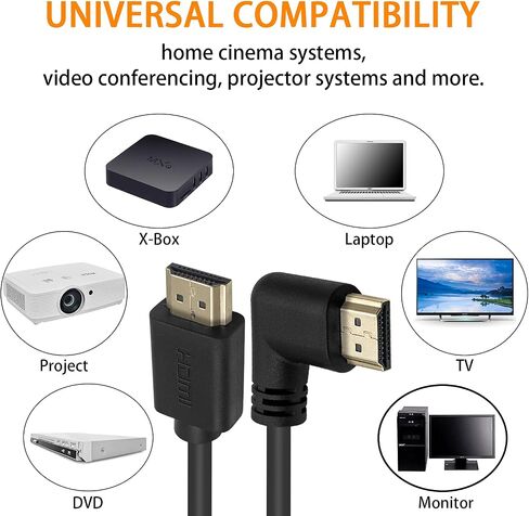 Poyiccot HDMI 2.0 Male to Male Cable 90 Degree, 2 Feet / 60cm Gold Plated High Speed HDMI Male to Male Right Angle Cable 60Hz, 4K * 2K (M/M Right) in Saudi Arabia