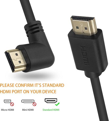 Poyiccot HDMI 2.0 Male to Male Cable 90 Degree, 2 Feet / 60cm Gold Plated High Speed HDMI Male to Male Right Angle Cable 60Hz, 4K * 2K (M/M Right) in Saudi Arabia