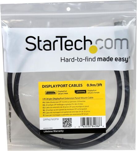 StarTech.com 3 ft. (0.9 m) Displayport Male to Female Cable - Mounting - Latched Connectors - DisplayPort - DP Monitor Cable (DPPNLFM3) Black in Saudi Arabia