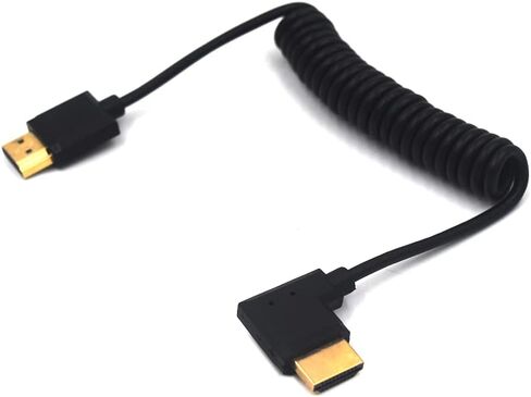 3.9ft HDMI 4K Coiled Cable, HDMI 2.0 Version HD High Speed Cable, 90 Degree Down Angle HDMI Male to HDMI Male Adapter Spring Spiral Cord, 4k 60HZ (Down Angle) in Saudi Arabia