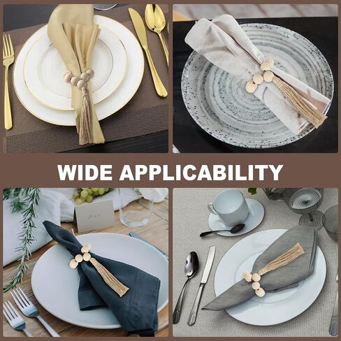 12 قطعة من حلقات المناديل الخشبية المصنوعة يدويًا، حلقات المناديل البوهيمية مع مشابك منديل مصنوعة يدويًا من حبل الجوت in Saudi Arabia