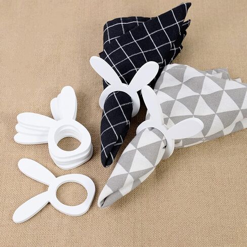 Cieovo 8 Pieces Easter Bunny Napkin Rings Set, Wood Rabbit Ear Napkin Rings Holders for Easter Wedding Birthday Party Supplies in Saudi Arabia
