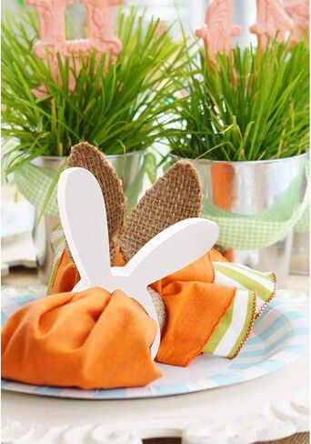 Cieovo 8 Pieces Easter Bunny Napkin Rings Set, Wood Rabbit Ear Napkin Rings Holders for Easter Wedding Birthday Party Supplies in Saudi Arabia
