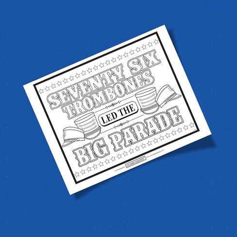 تلوين برودواي - صفحات تلوين مستوحاة من رجل الموسيقى (مجموعة من 4)، هنا في بضائع ريفر سيتي الموسيقية، مطبوعة على ورق غير لامع (8 1/2 بوصة × 11 بوصة)، هدية مثالية لمحبي مسرح برودواي in Kuwait