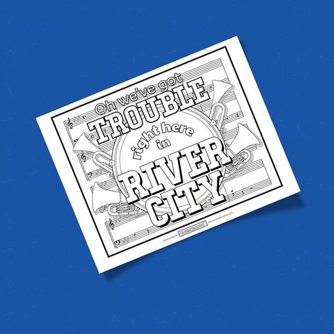 تلوين برودواي - صفحات تلوين مستوحاة من رجل الموسيقى (مجموعة من 4)، هنا في بضائع ريفر سيتي الموسيقية، مطبوعة على ورق غير لامع (8 1/2 بوصة × 11 بوصة)، هدية مثالية لمحبي مسرح برودواي in Kuwait