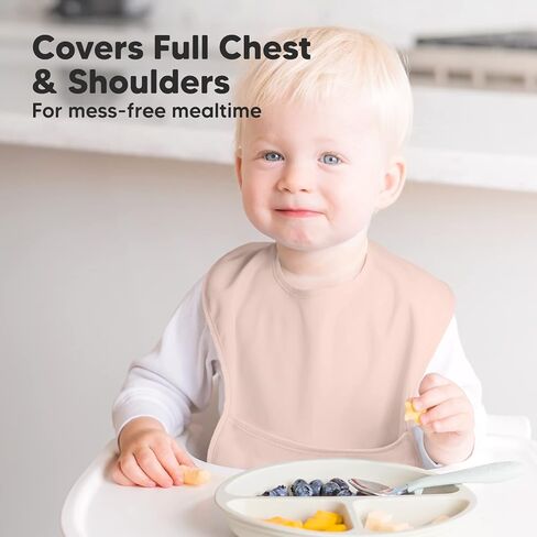 KeaBabies 3-Pack Waterproof Baby Bibs for Eating and 6-Pack Glass Baby Food Containers - Lightweight Baby Bib with Food Catcher - 4 oz Leak-Proof, Microwavable - Mess Proof Toddler Bibs in Saudi Arabia